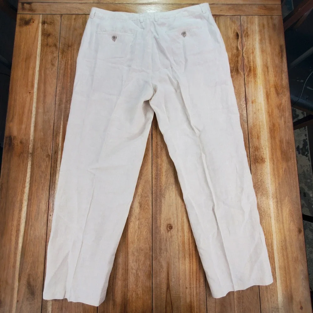 Tasso Elba Linen Pants Mens 36x32 Cream Straight Leg Lightweight Summer Trousers
